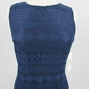Sharagano lace detailed navy blue dress (NWT)